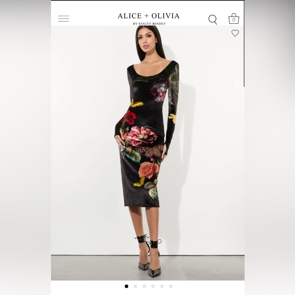 Alice + Olivia Black Floral Long Sleeve Dress